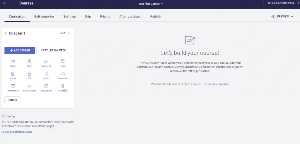 Sell online courses with Thinkific's course builder